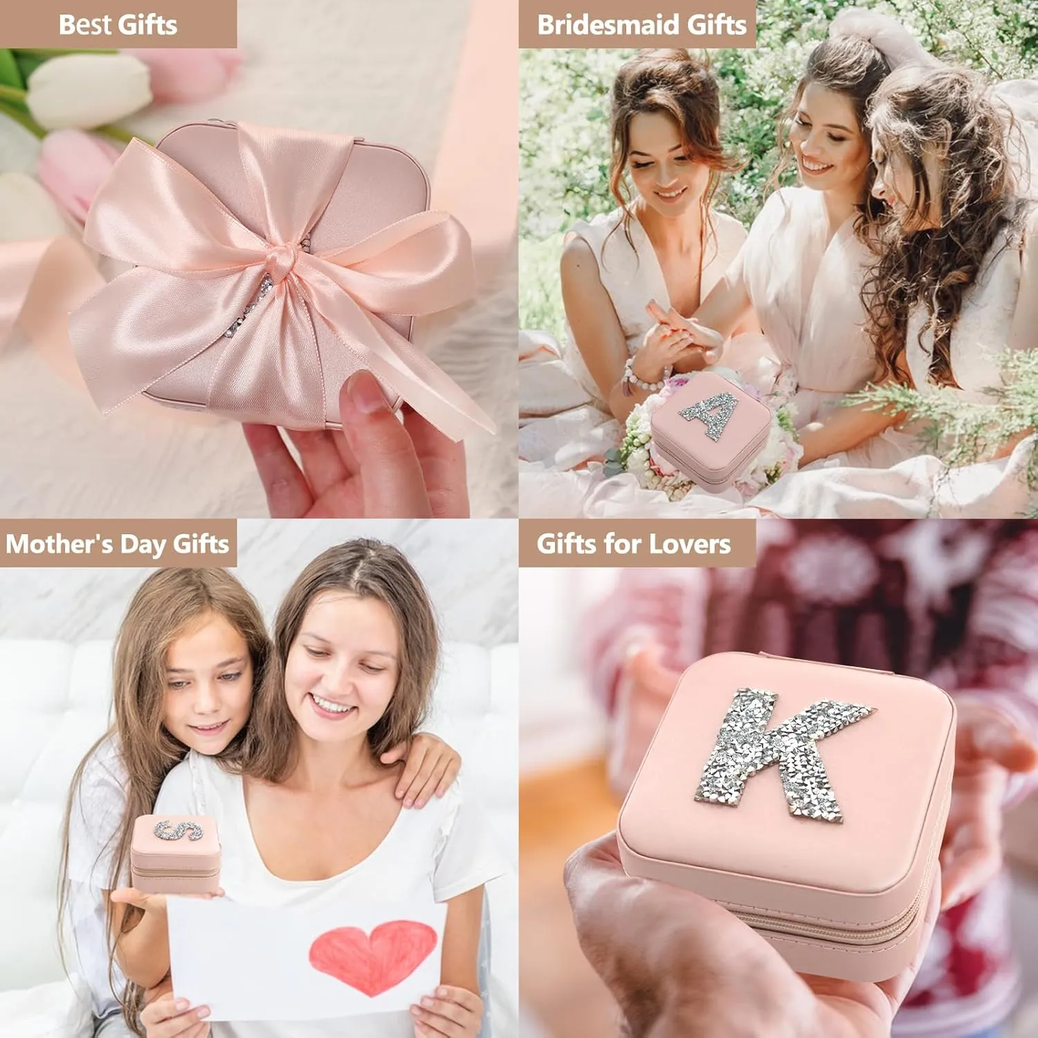 CHMI Small Jewelry Box for Girls,bridesmaids gifts,Small Jewelry Organizer Box,Necklace Organizer Earrings Organizer Ring Organizer,Travel Gifts for Women Travel Essentials Initial pink K