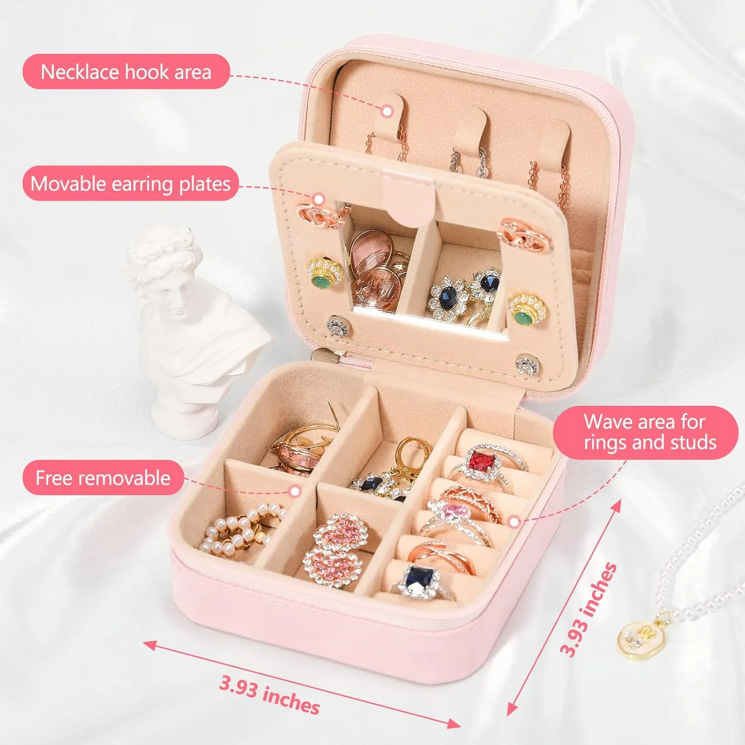 CHMI Travel Jewelry Case, Pink Travel Jewelry Box, Travel Jewelry Organizer, Travel Gifts for Women Girls, Jewelry Organizer Box, Birthday Gifts for Women, Christmas Gifts for Teens Girls - Initial S