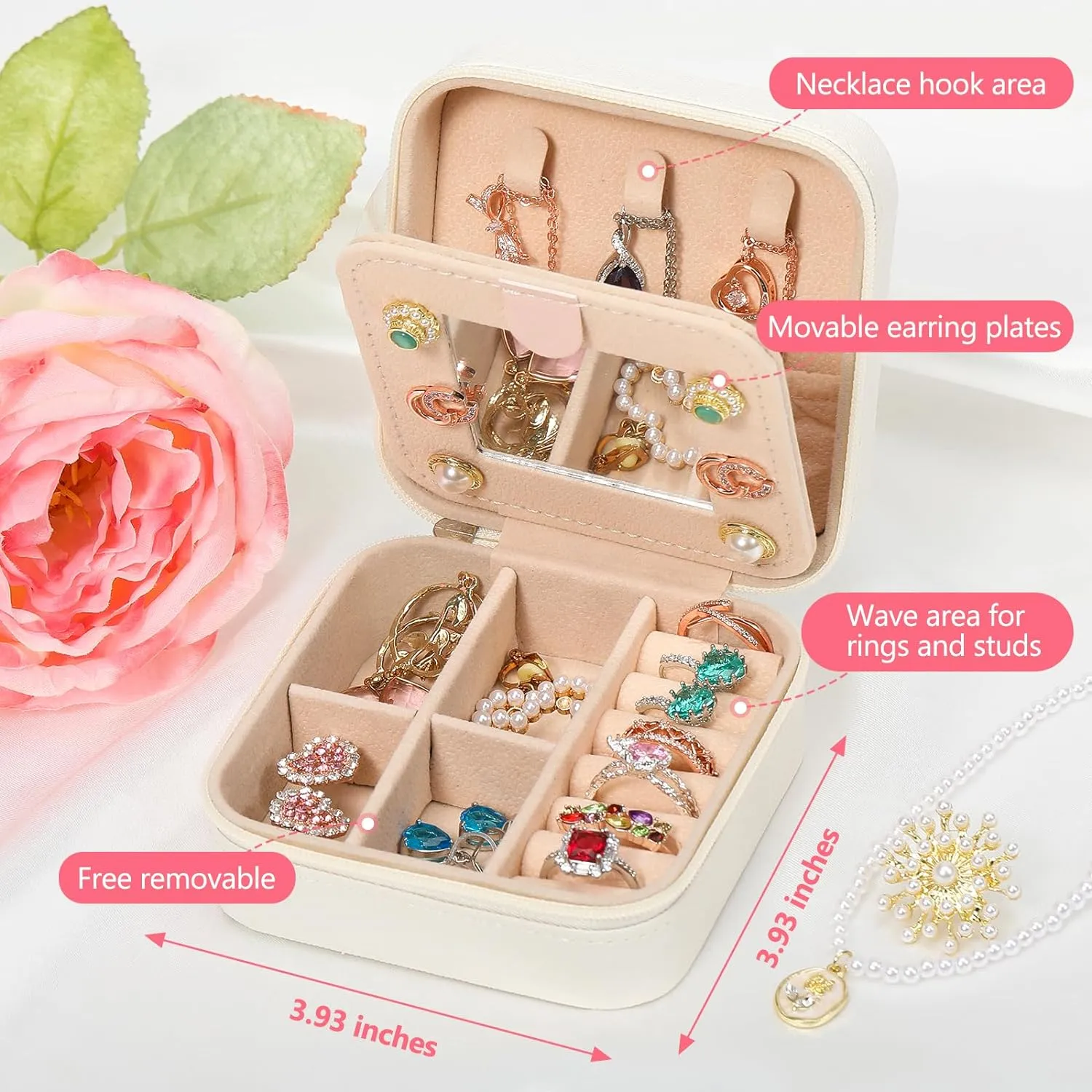 CHMI Travel Jewelry Case, White Jewelry Box, Jewelry Organizer - Travel Gifts for Women & Girls, Birthday & Christmas Gifts - Initial K