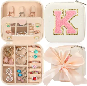 CHMI Travel Jewelry Case, White Jewelry Box, Jewelry Organizer - Travel Gifts for Women & Girls, Birthday & Christmas Gifts - Initial K