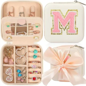 CHMI Travel Jewelry Case, White Travel Jewelry Box, Travel Jewelry Organizer, Travel Gifts for Women Girls, Jewelry Organizer Box, Birthday Gifts for Women, Christmas Gifts for Teens Girls - Initial M