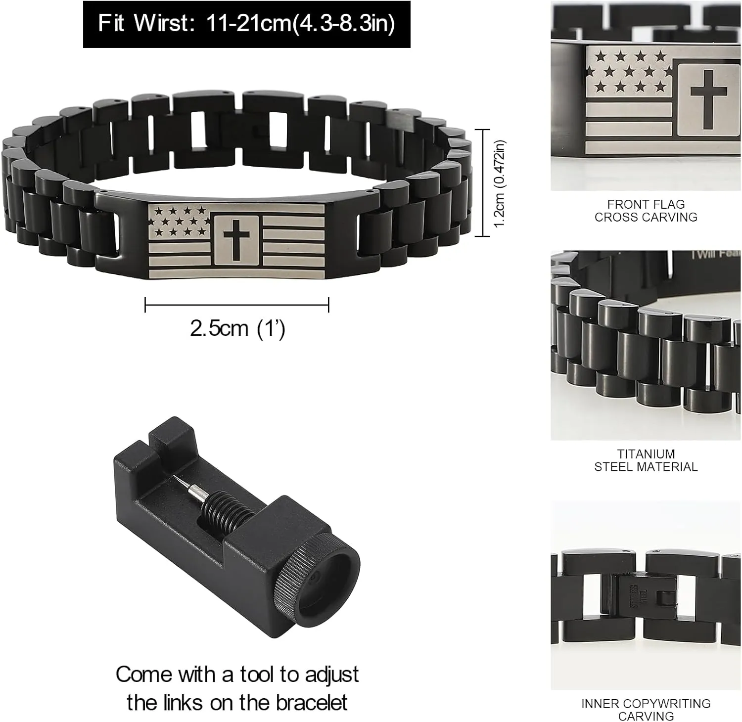 Christian Bracelet for Men Mens Bracelet with Bible Verse, Faith & Patriotic Stainless Steel Bracelets for Men, Religious Gift for Husband, Dad, Son  Adjustable