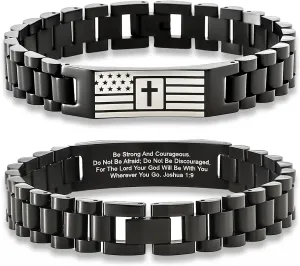 Christian Bracelet for Men Mens Bracelet with Bible Verse, Faith & Patriotic Stainless Steel Bracelets for Men, Religious Gift for Husband, Dad, Son  Adjustable