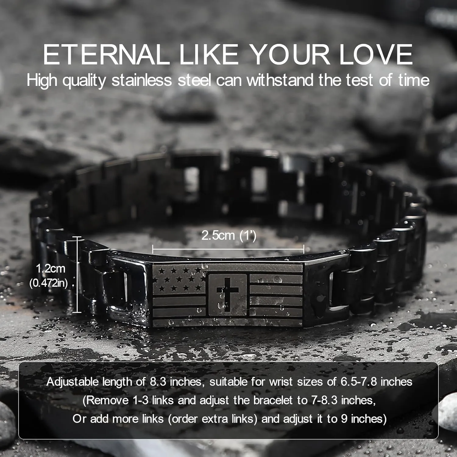Christian Bracelet for Men Mens Bracelet with Bible Verse, Faith & Patriotic Stainless Steel Bracelets for Men, Religious Gift for Husband, Dad, Son  Adjustable