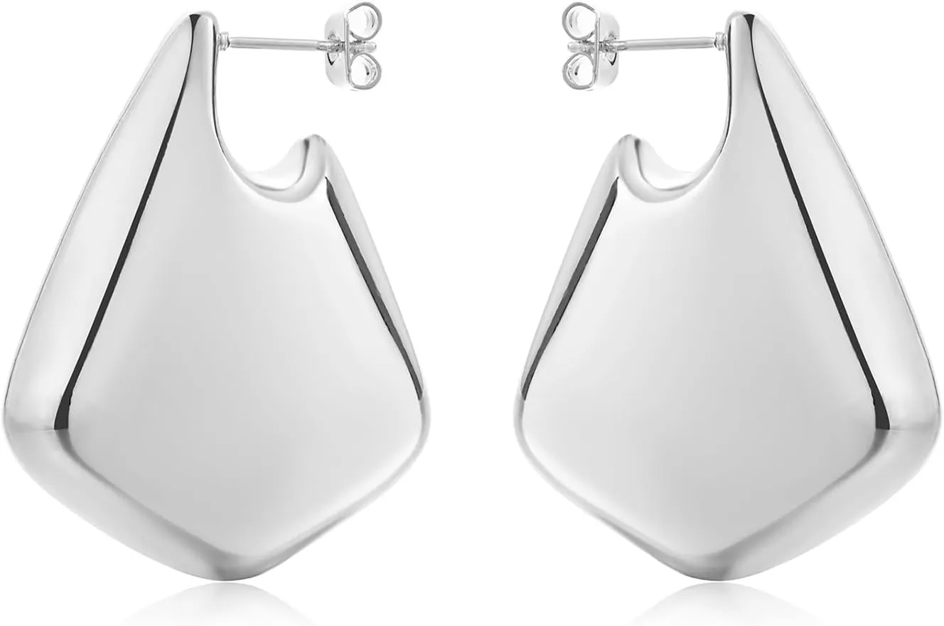Chunky Big Fin Drop Earrings for Women 14k Gold Plated Statement Earrings Geometric earrings Chunky Gold Hoop Earrings Hypoallergenic Lightweight Earrings Teardrop Earring Trendy Jewelry Gifts