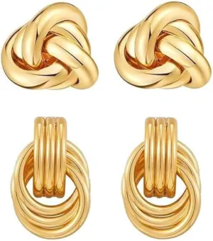 Chunky Gold Knot Earrings Geometric Drop Dangle Earrings Long Twisted Earrings Statement Earring Jewelry for Women