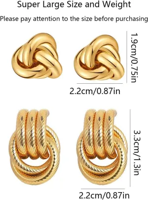 Chunky Knot Earrings Extra Large Statement Earrings Geometric Gold Earring 1.3IN Large Twisted Jewelry for Women