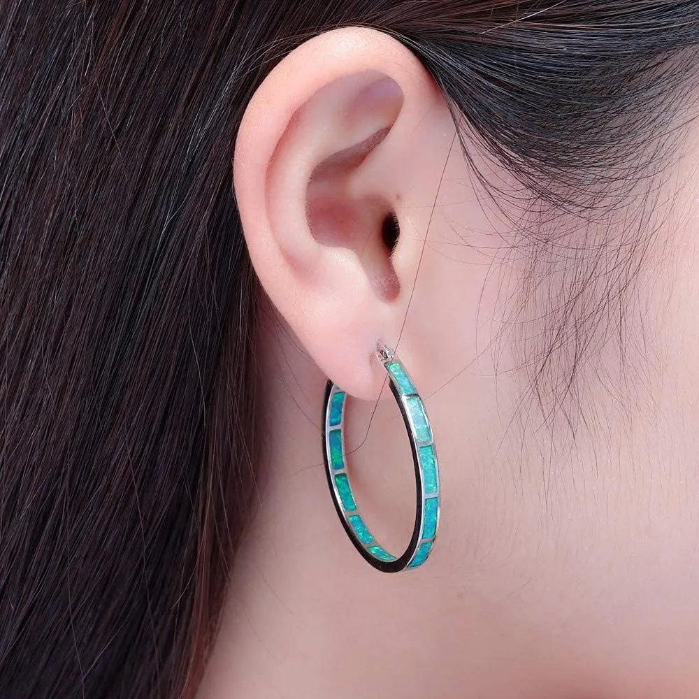 CiNily Opal Hoop Earrings,Women Jewelry Rhodium Plated/Rose Gold or Yellow Gold Plated Gemstone Big Hoop Earrings 32mm