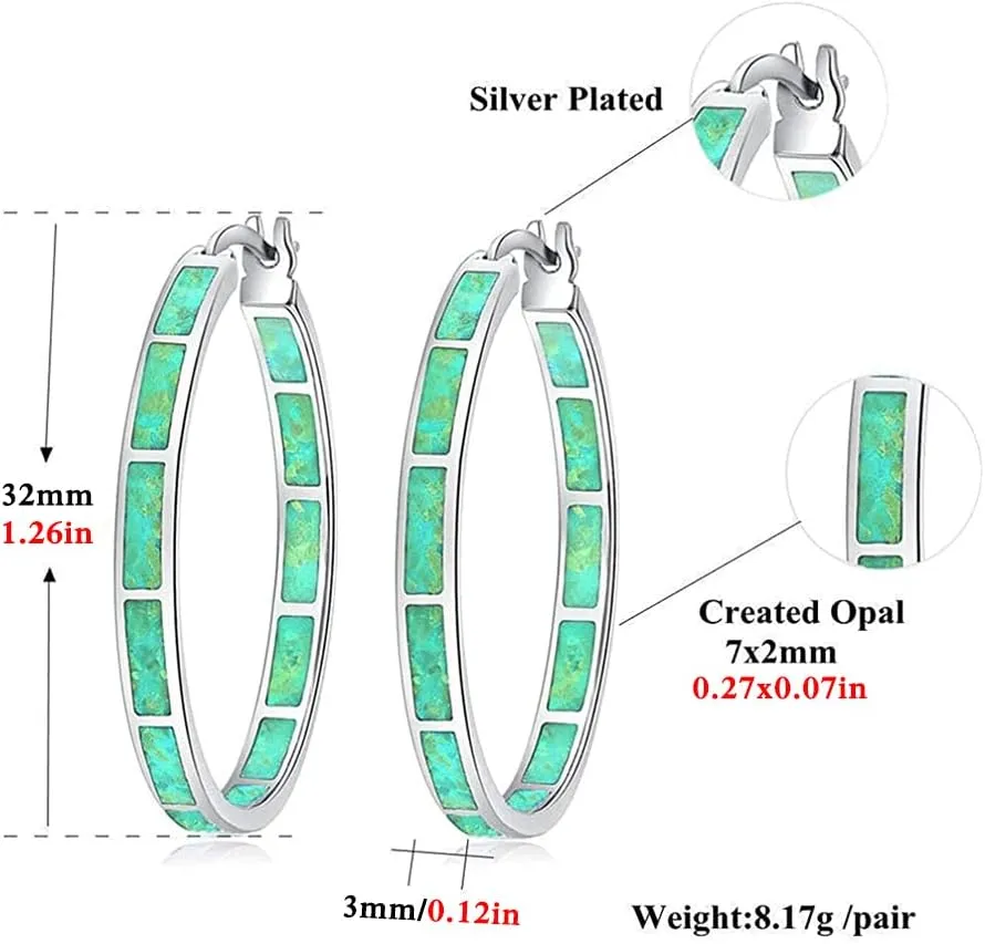 CiNily Opal Hoop Earrings,Women Jewelry Rhodium Plated/Rose Gold or Yellow Gold Plated Gemstone Big Hoop Earrings 32mm