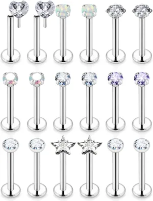 Cisyozi 20G 18G 16G Threadless Push in Nose Rings Studs With Fat Back 316L Surgical Steel Lip Labret Medusa Rings Studs Cartilage Tragus Helix Ear Earring Body Jewelry Piercing for Women Men 7mm Bars