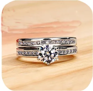 Classic 1.5CT 925 Sterling Silver Engagement Rings for Couples Sets Wedding Eternity Bridal Band Ring Set Simulated Diamond Stackable Halo CZ Cubic Zirconia Anniversary Princess for Women Size 6