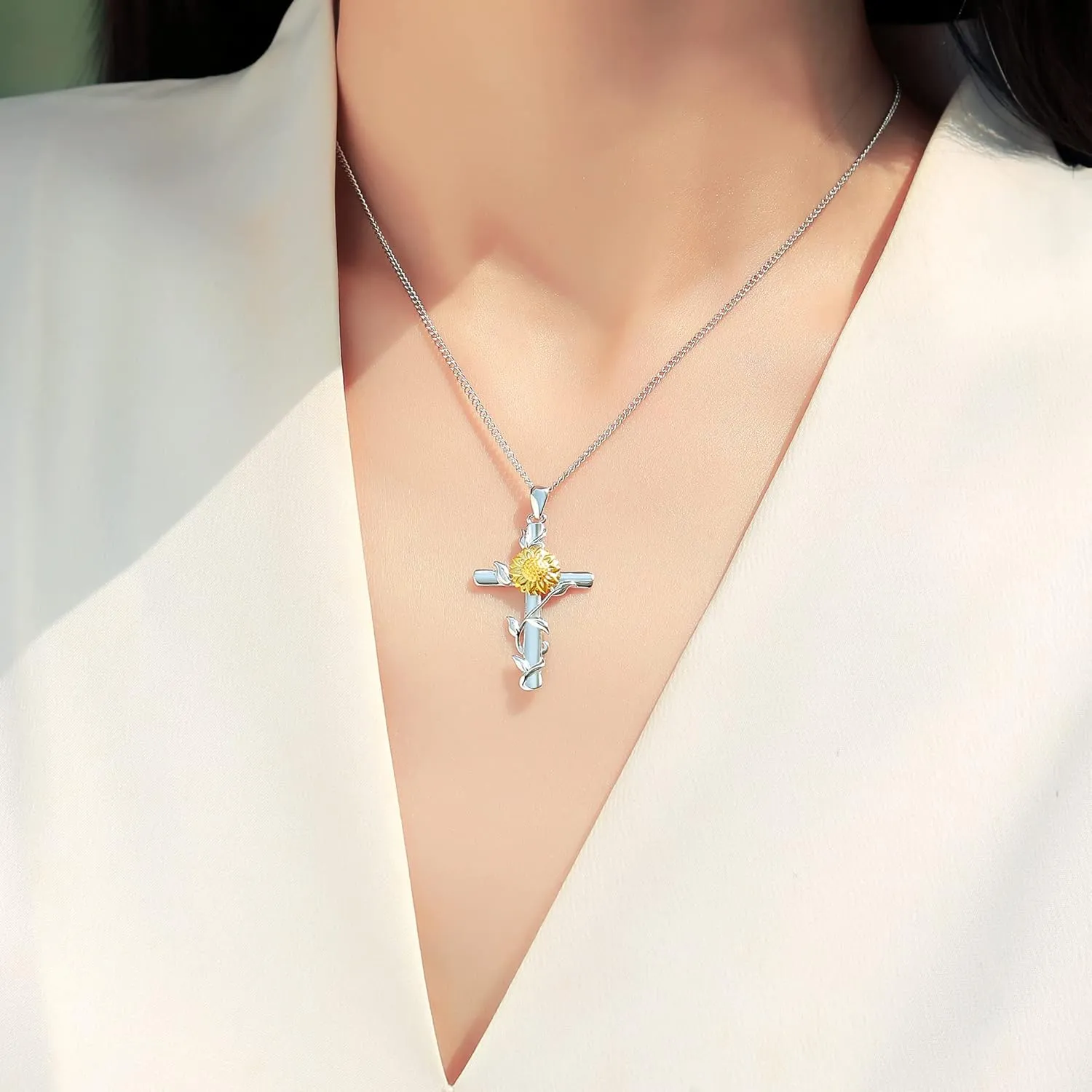 Classic Simple 925 Sterling Silver Cz Cross Crucifix Pendant Necklace for Women and Men - Holy Religious Faith Christian Jewelry - Sparkling Modern Statement Trendy Everyday Fashion Gifts