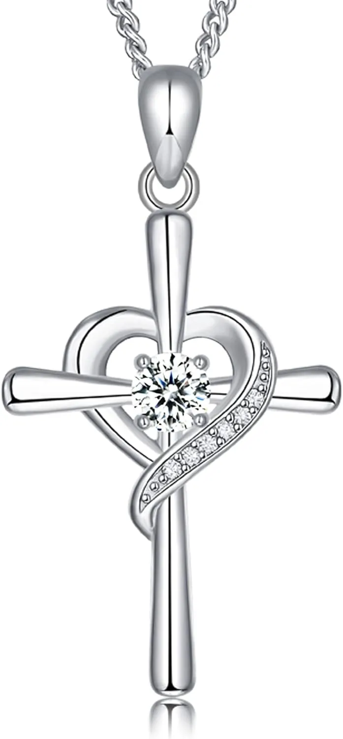 Classic Simple 925 Sterling Silver Cz Cross Crucifix Pendant Necklace for Women and Men - Holy Religious Faith Christian Jewelry - Sparkling Modern Statement Trendy Everyday Fashion Gifts
