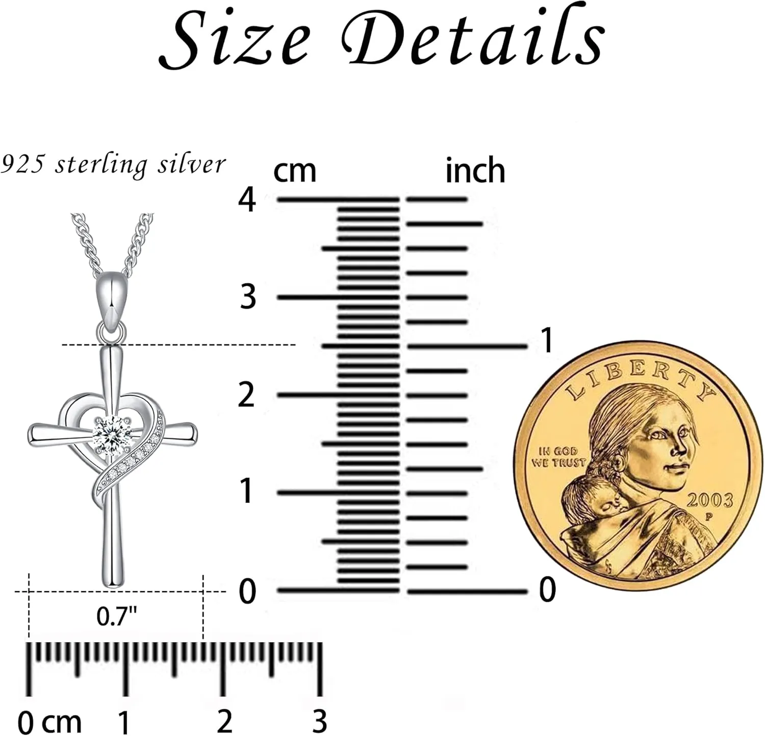 Classic Simple 925 Sterling Silver Cz Cross Crucifix Pendant Necklace for Women and Men - Holy Religious Faith Christian Jewelry - Sparkling Modern Statement Trendy Everyday Fashion Gifts