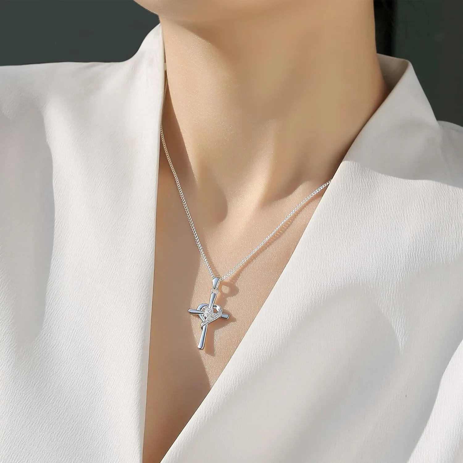 Classic Simple 925 Sterling Silver Cz Cross Crucifix Pendant Necklace for Women and Men - Holy Religious Faith Christian Jewelry - Sparkling Modern Statement Trendy Everyday Fashion Gifts