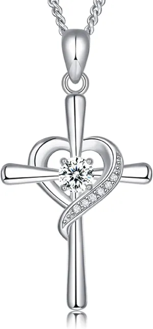 Classic Simple 925 Sterling Silver Cz Cross Crucifix Pendant Necklace for Women and Men - Holy Religious Faith Christian Jewelry - Sparkling Modern Statement Trendy Everyday Fashion Gifts