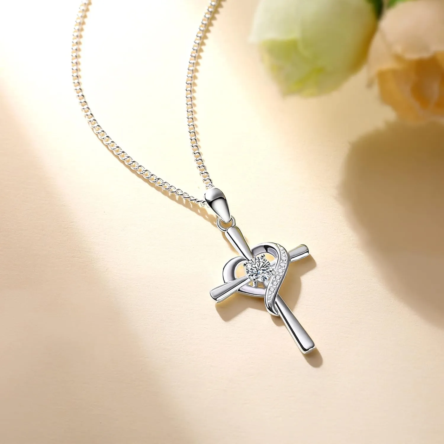 Classic Simple 925 Sterling Silver Cz Cross Crucifix Pendant Necklace for Women and Men - Holy Religious Faith Christian Jewelry - Sparkling Modern Statement Trendy Everyday Fashion Gifts