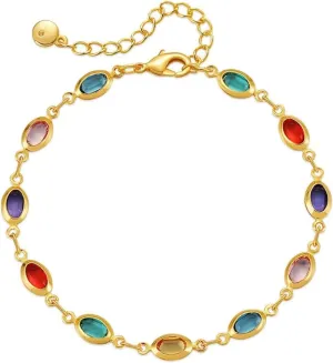 Colorful Acrylic Beaded Charm Bracelet For Women 18k Gold Plated Dainty Boho Handmade Rainbow Bead Stacking Link Chain Bangle Trendy Hippie Simple Jewelry Gift Anniversary Christmas Birthday Bff Friend