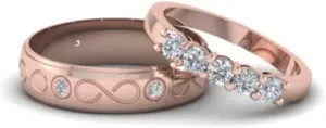 Comfort Fit Matching Promise Rings His & Hers Engagement Anniversary Couples Rings Set 14K Rose Gold Over Sterling Silver Gift for Valentine's Day Women's Size 7 & Men's Size 8