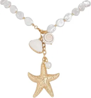 Conch Sea Star Shell Pendant Collar Necklace Women's 5 Multi Layered Pearl Imitation Her Fashion Beach Jewelry