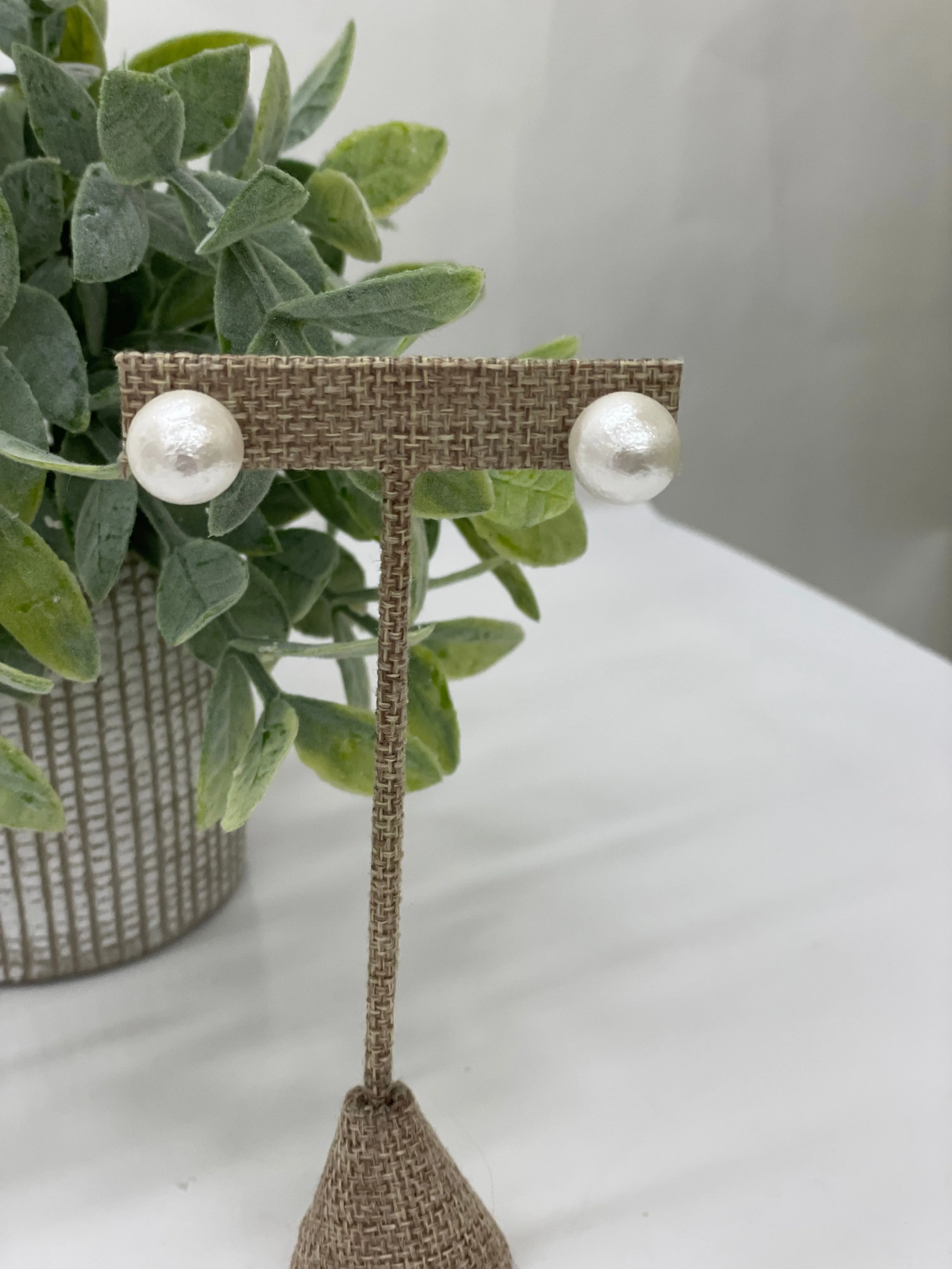 Cotton Pearl Stud Earrings