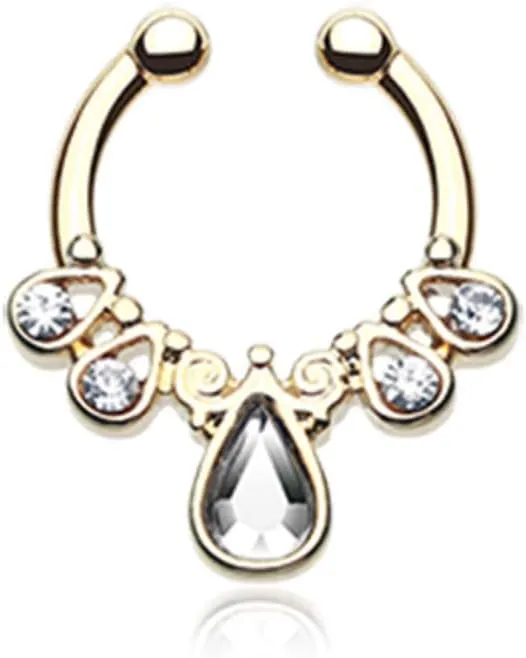 Covet Jewelry Golden Radiant Kao Fake Septum Clip-On Ring