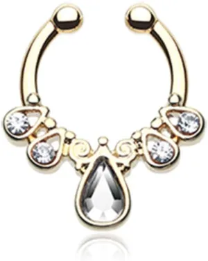 Covet Jewelry Golden Radiant Kao Fake Septum Clip-On Ring