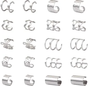 Craftdady 20Pcs Ear Cuff Earring Non Piercing Stainless Steel Wide Band Ear Clips Chunky Clip On Wrap Earrings Huggie Earrings for Men Women Unisex