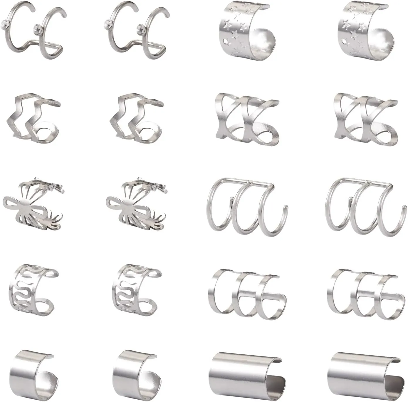 Craftdady 20Pcs Ear Cuff Earring Non Piercing Stainless Steel Wide Band Ear Clips Chunky Clip On Wrap Earrings Huggie Earrings for Men Women Unisex