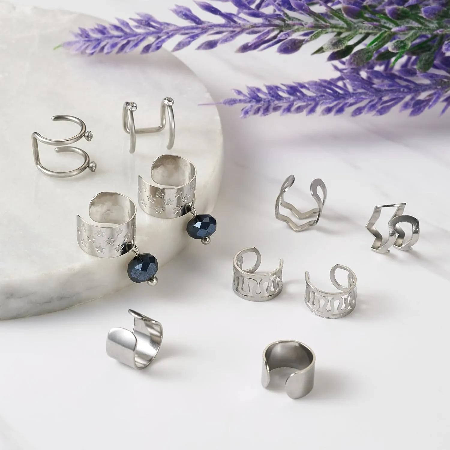 Craftdady 20Pcs Ear Cuff Earring Non Piercing Stainless Steel Wide Band Ear Clips Chunky Clip On Wrap Earrings Huggie Earrings for Men Women Unisex