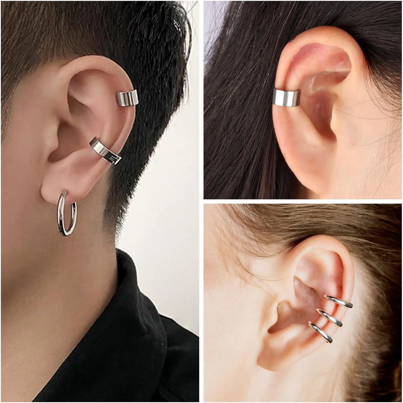 Craftdady 20Pcs Ear Cuff Earring Non Piercing Stainless Steel Wide Band Ear Clips Chunky Clip On Wrap Earrings Huggie Earrings for Men Women Unisex