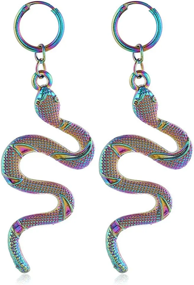 Creative Retro Color Snake Hoop Earrings for Women Colorful Snake Drop Dangle Enamel Earrings