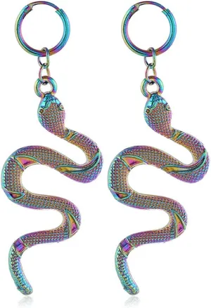 Creative Retro Color Snake Hoop Earrings for Women Colorful Snake Drop Dangle Enamel Earrings