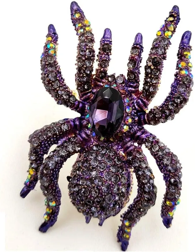 Creep Dangerous Black Crystal Rhinestone Statement Huge Spider Brooch Pin Spooky Style Tarantula Jewelry
