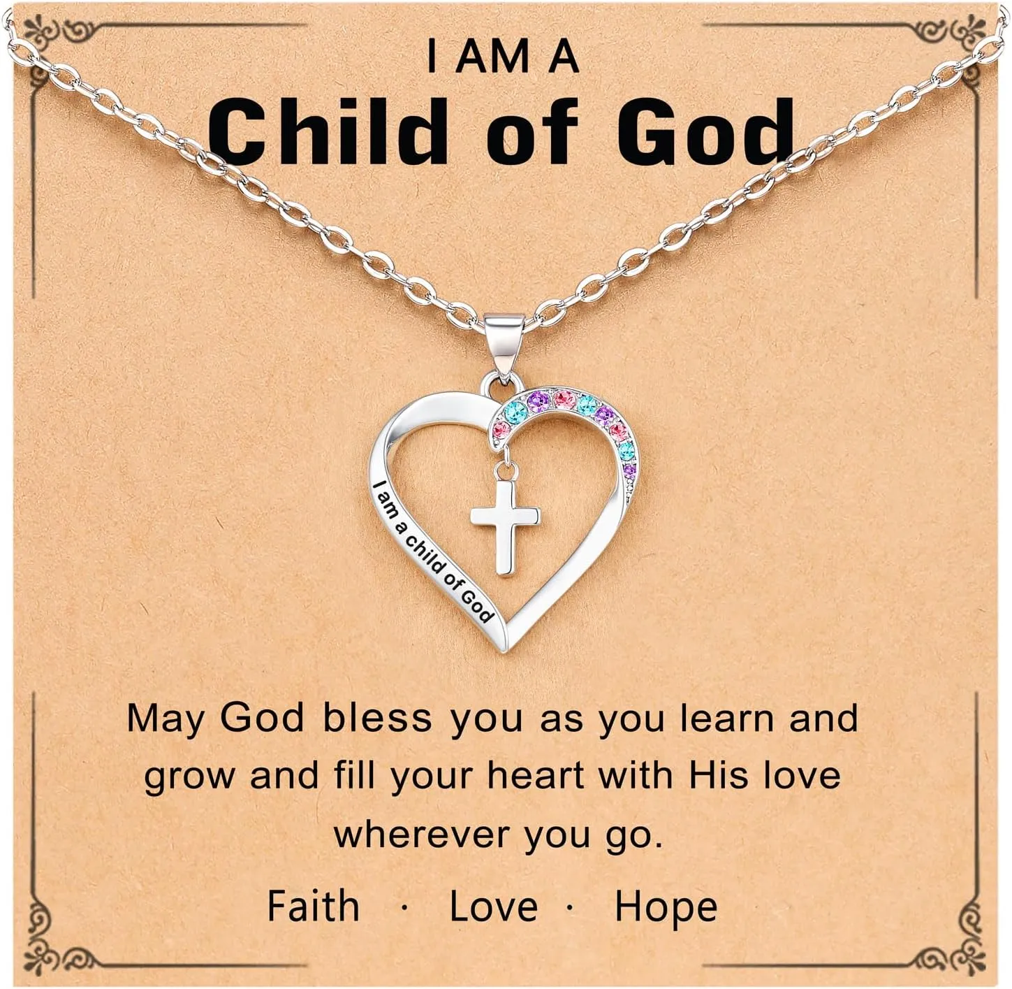 Cross Necklace for Girls- Gifts for Daughter Granddaughter Niece Goddaughter Child of God Birthday, Christmas, First Communion, Baptism, Confirmation