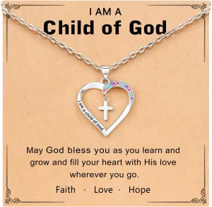 Cross Necklace for Girls- Gifts for Daughter Granddaughter Niece Goddaughter Child of God Birthday, Christmas, First Communion, Baptism, Confirmation