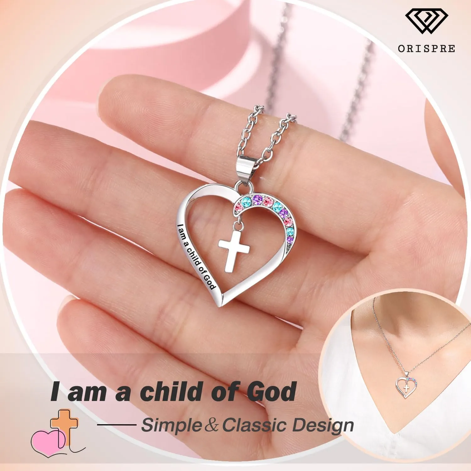 Cross Necklace for Girls- Gifts for Daughter Granddaughter Niece Goddaughter Child of God Birthday, Christmas, First Communion, Baptism, Confirmation