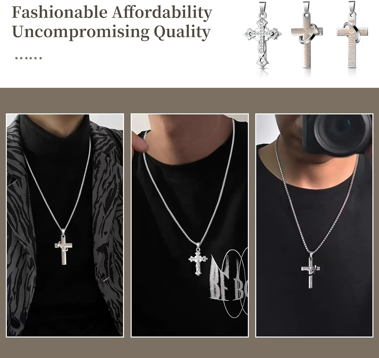 Cross Necklace for Women Men 16-28Inch, Titanium Steel Chain Cross Religious Fashion Jewelry, Scripture Seal Engraving, Holiday Christmas Gifts for Family Couple Boyfriend