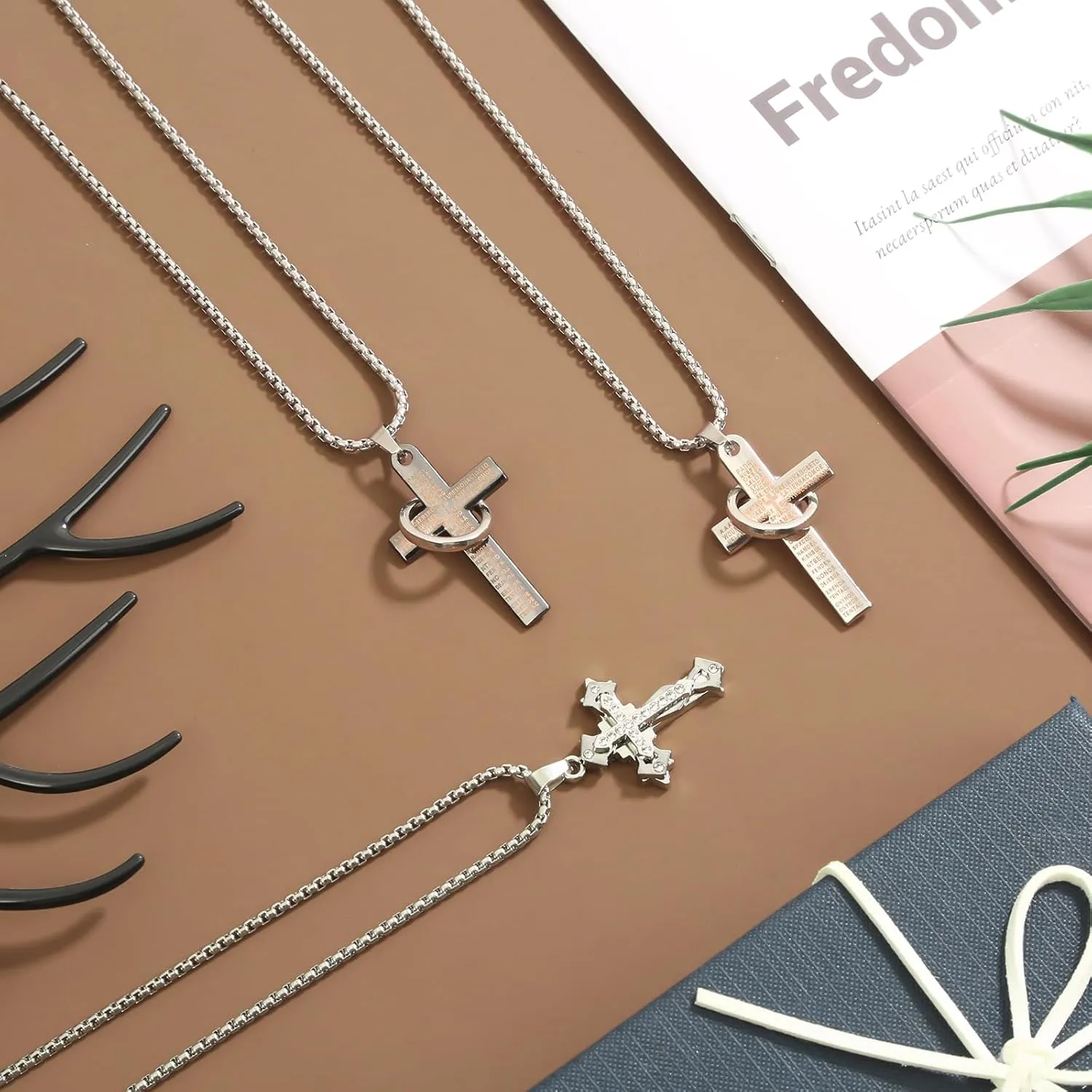 Cross Necklace for Women Men 16-28Inch, Titanium Steel Chain Cross Religious Fashion Jewelry, Scripture Seal Engraving, Holiday Christmas Gifts for Family Couple Boyfriend