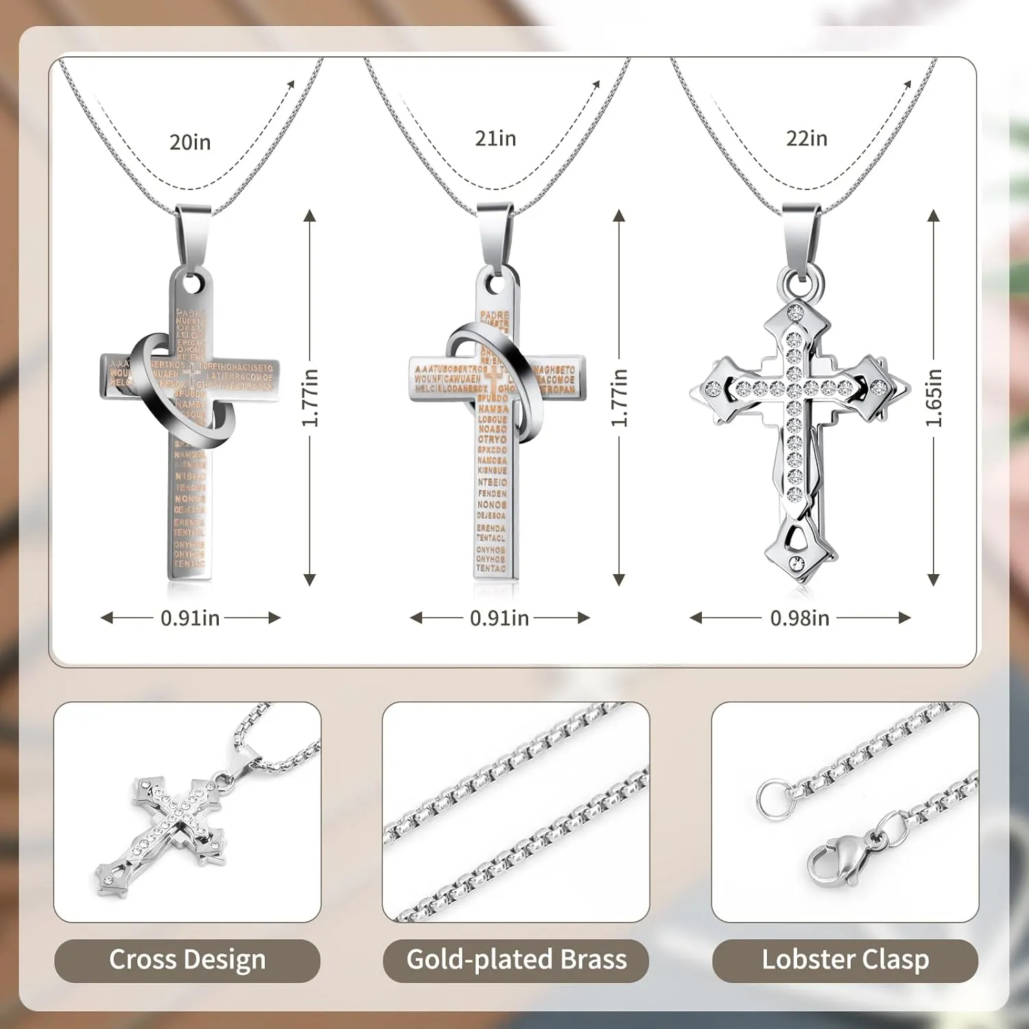 Cross Necklace for Women Men 16-28Inch, Titanium Steel Chain Cross Religious Fashion Jewelry, Scripture Seal Engraving, Holiday Christmas Gifts for Family Couple Boyfriend