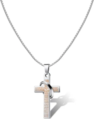 Cross Necklace for Women Men 16-28Inch, Titanium Steel Chain Cross Religious Fashion Jewelry, Scripture Seal Engraving, Holiday Christmas Gifts for Family Couple Boyfriend