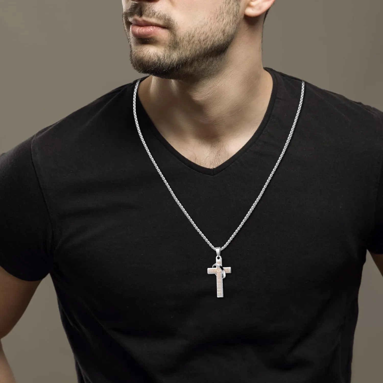 Cross Necklace for Women Men 16-28Inch, Titanium Steel Chain Cross Religious Fashion Jewelry, Scripture Seal Engraving, Holiday Christmas Gifts for Family Couple Boyfriend