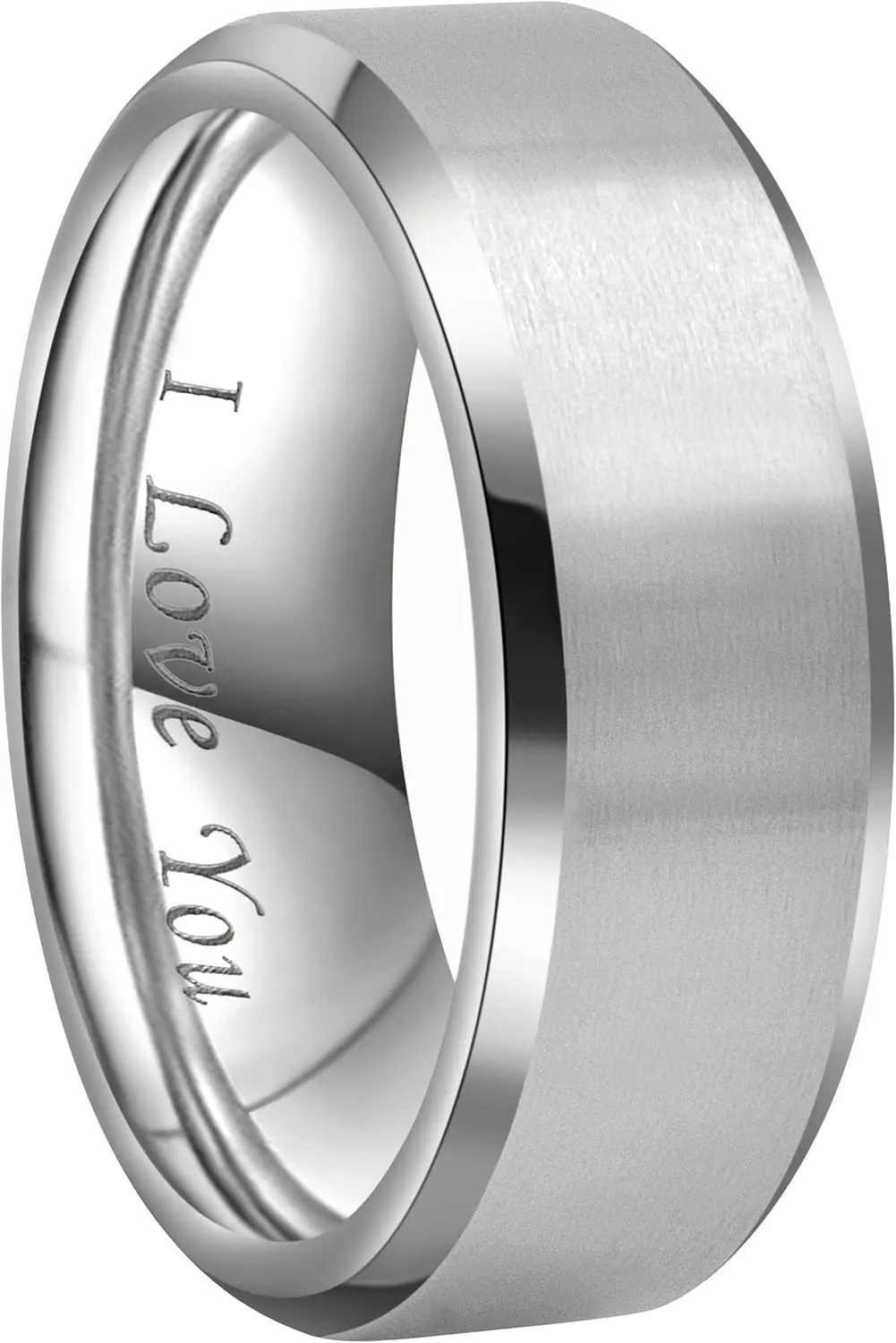 CROWNAL 4mm 6mm 8mm Black/Silver Titanium Wedding Couple Bands Rings Men Women Matte Finish Beveled Edges Engraved I Love You Comfort Fit Size 4 To 16