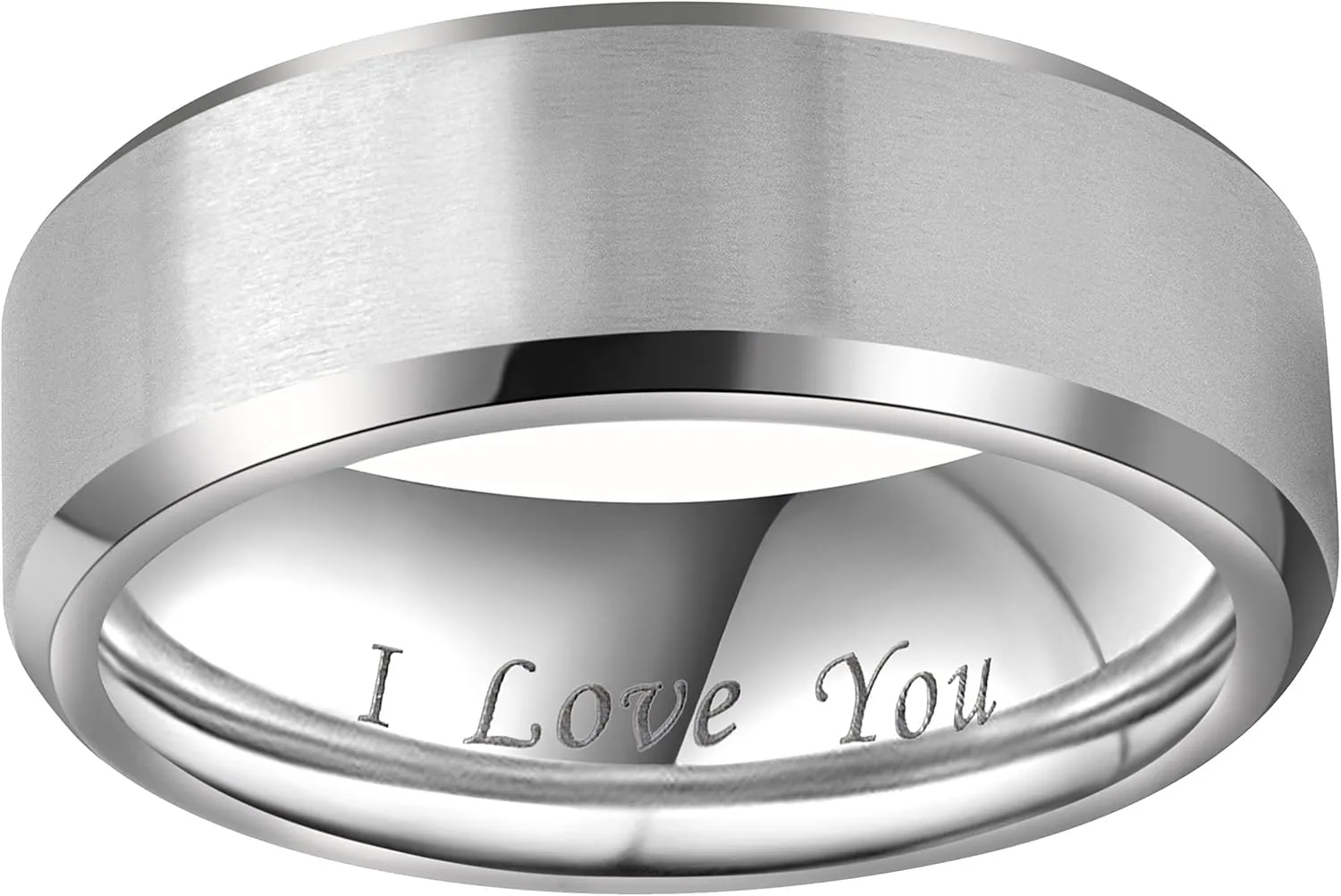 CROWNAL 4mm 6mm 8mm Black/Silver Titanium Wedding Couple Bands Rings Men Women Matte Finish Beveled Edges Engraved I Love You Comfort Fit Size 4 To 16