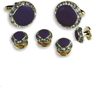 Crystal Cufflinks and Studs with Purple Center