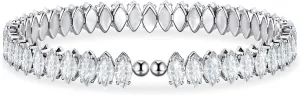 Cubic Zirconia Adjustable Cuff Bracelet for Women Men, White Gold Plated CZ Bracelet and Anklets Chain