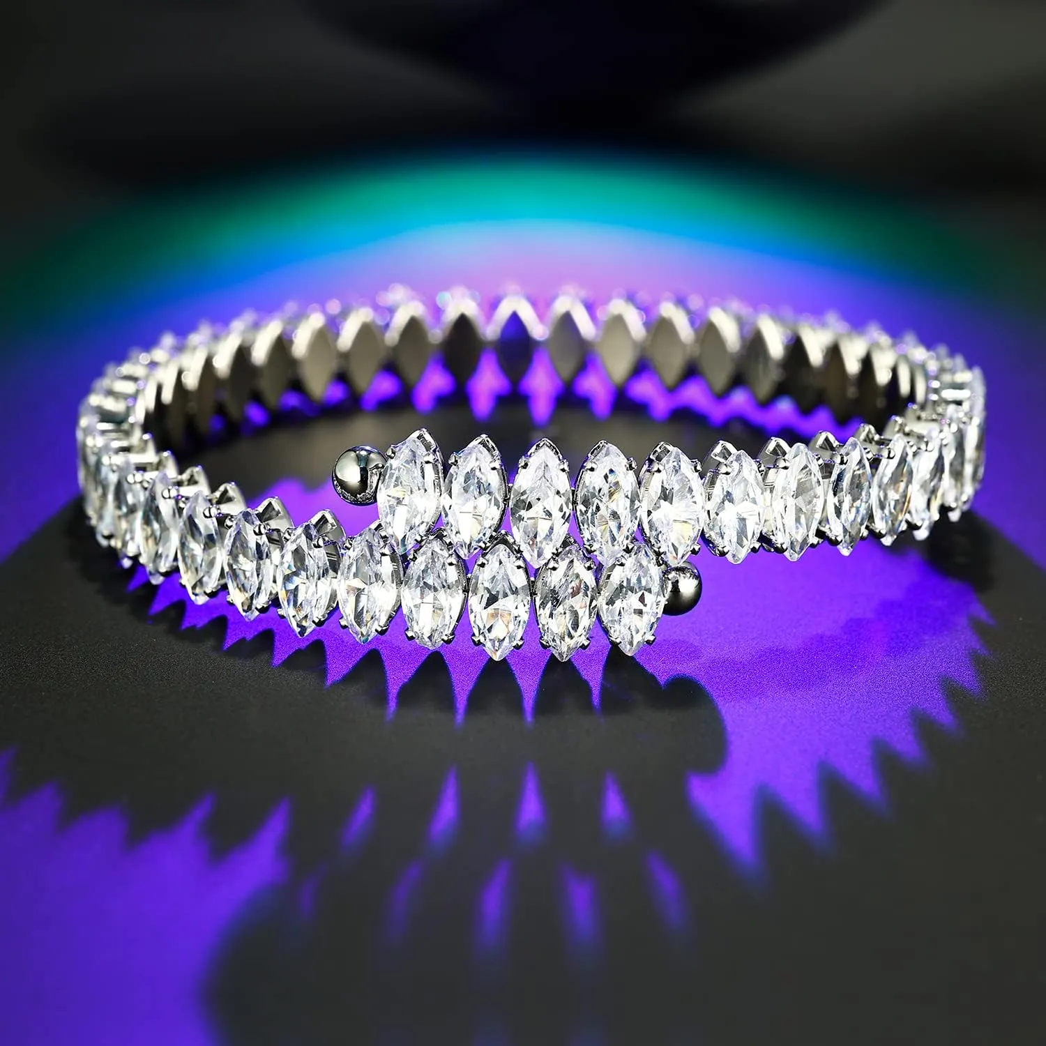 Cubic Zirconia Adjustable Cuff Bracelet for Women Men, White Gold Plated CZ Bracelet and Anklets Chain