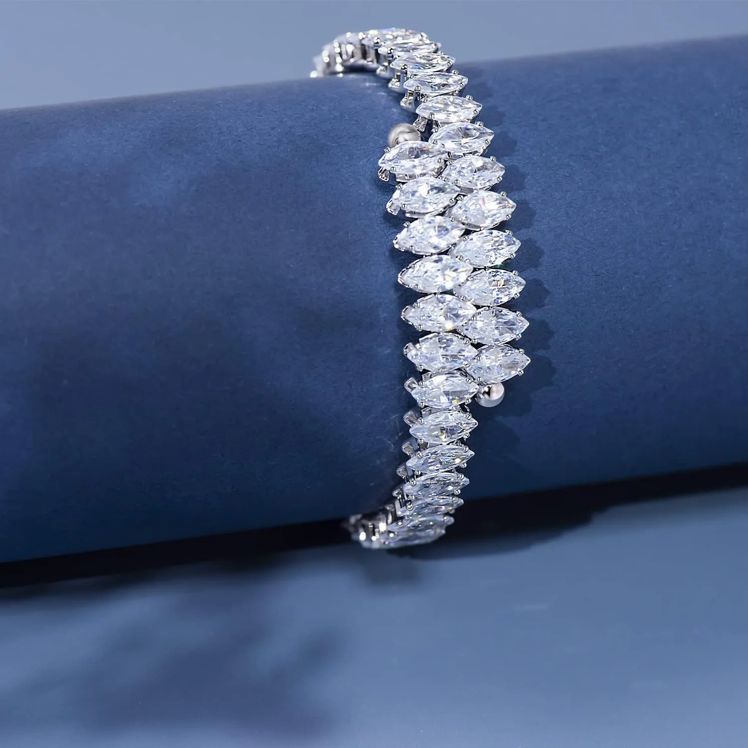 Cubic Zirconia Adjustable Cuff Bracelet for Women Men, White Gold Plated CZ Bracelet and Anklets Chain