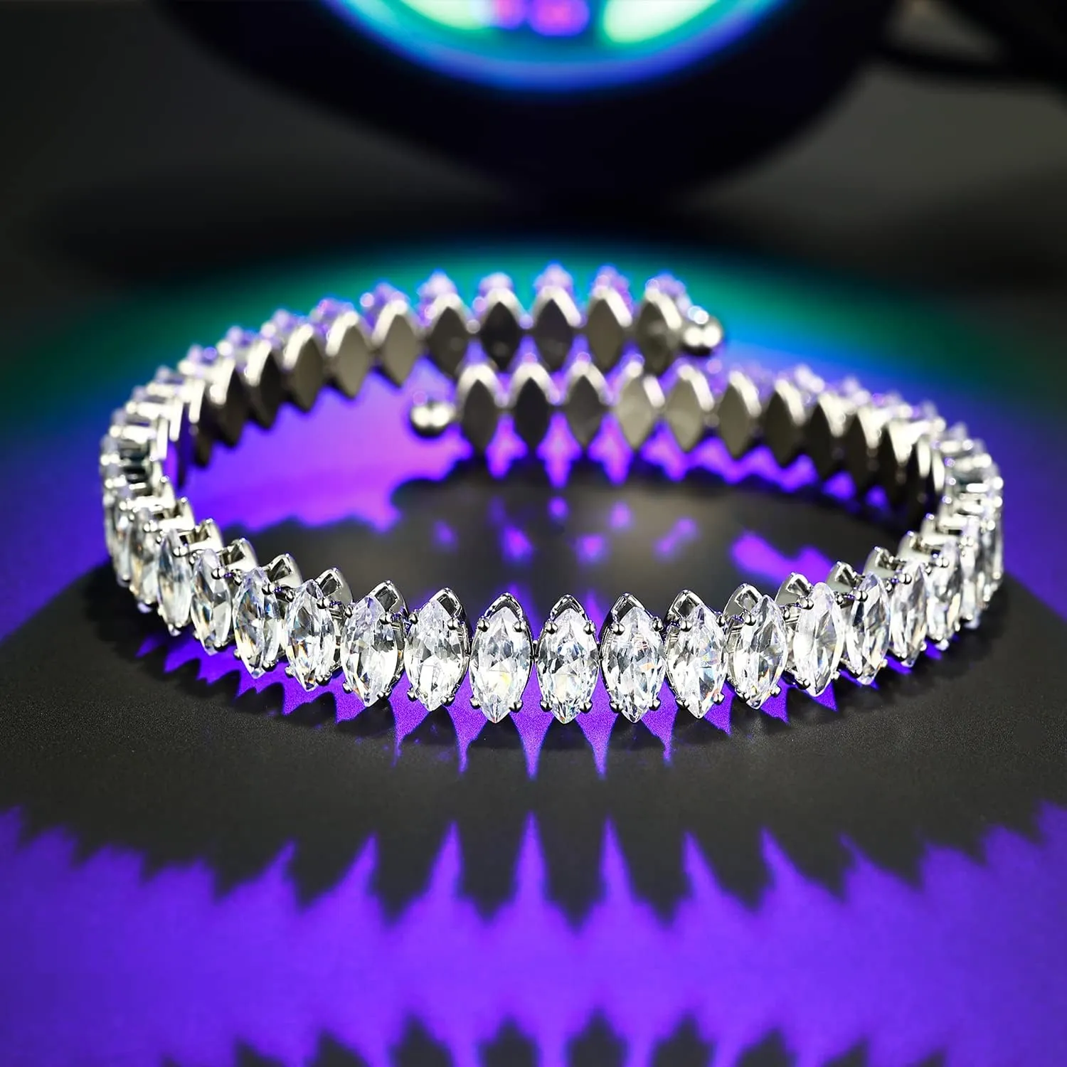 Cubic Zirconia Adjustable Cuff Bracelet for Women Men, White Gold Plated CZ Bracelet and Anklets Chain