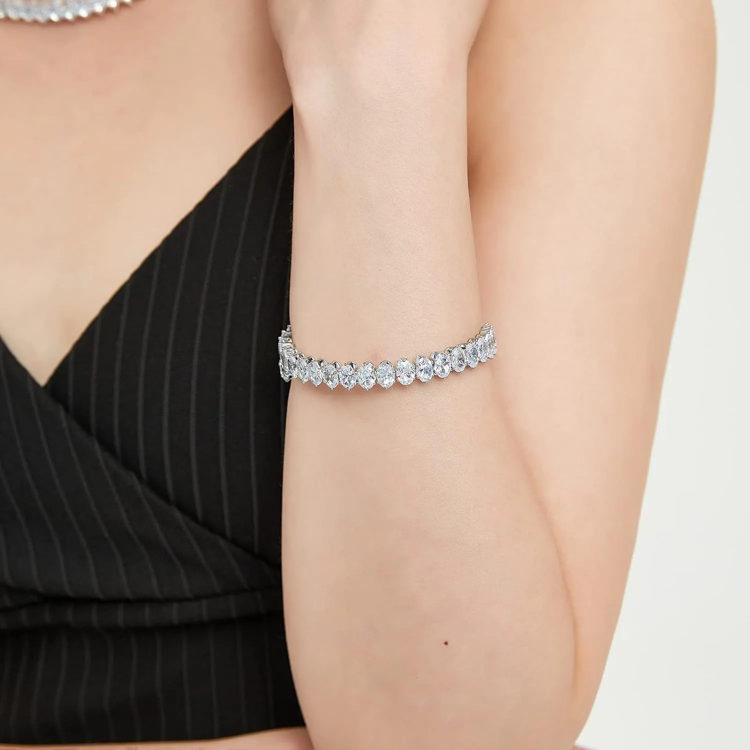 Cubic Zirconia Open Adjustable Cuff Bracelet for Women Men, Yellow Gold Plated Personalized CZ Tennis Bracelet and Rhinestone Anklets Chain